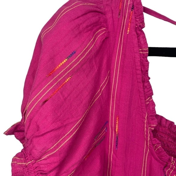 NWT Free People Seratonin Corset Smocked Puff Sleeve Top Raspberry Pink Medium - Picture 4 of 10